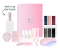 Winter Gel System 2025 showing complete gel manicure kit with six seasonal gel polish shades and LED lamp for at-home use