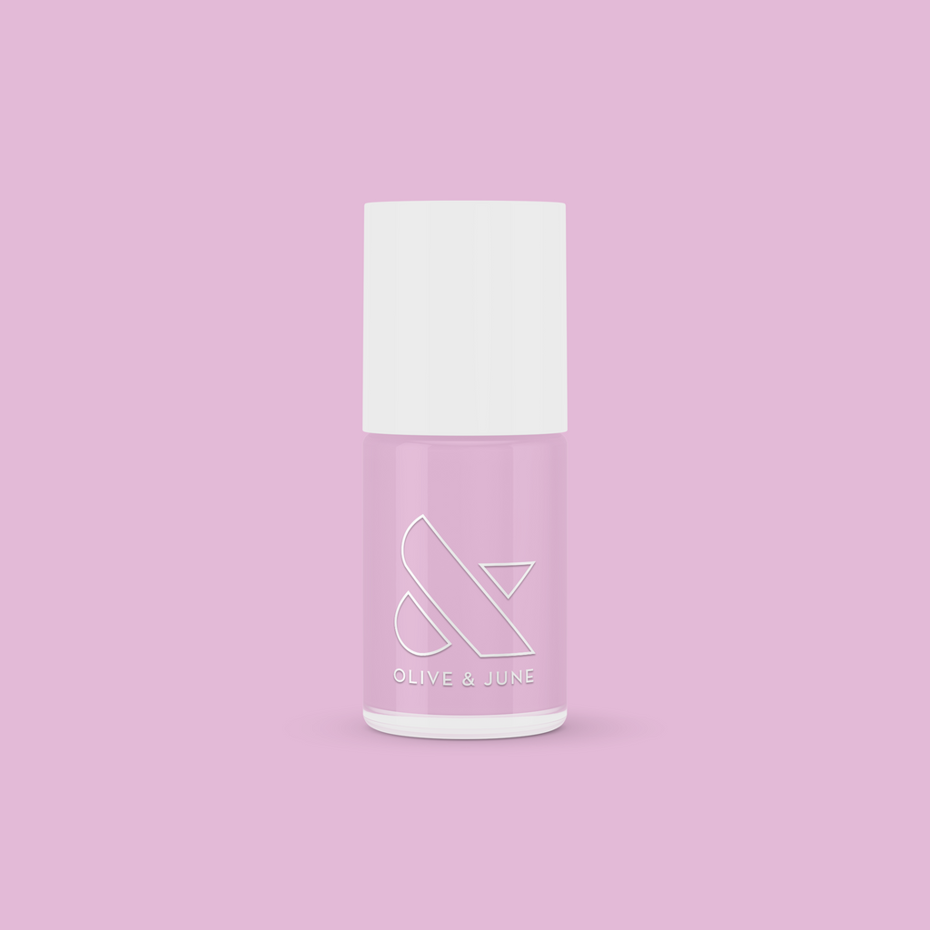 Bottle of Fierce & Loving lilac gel polish by Olive and June for a bold, long-lasting manicure or pedi