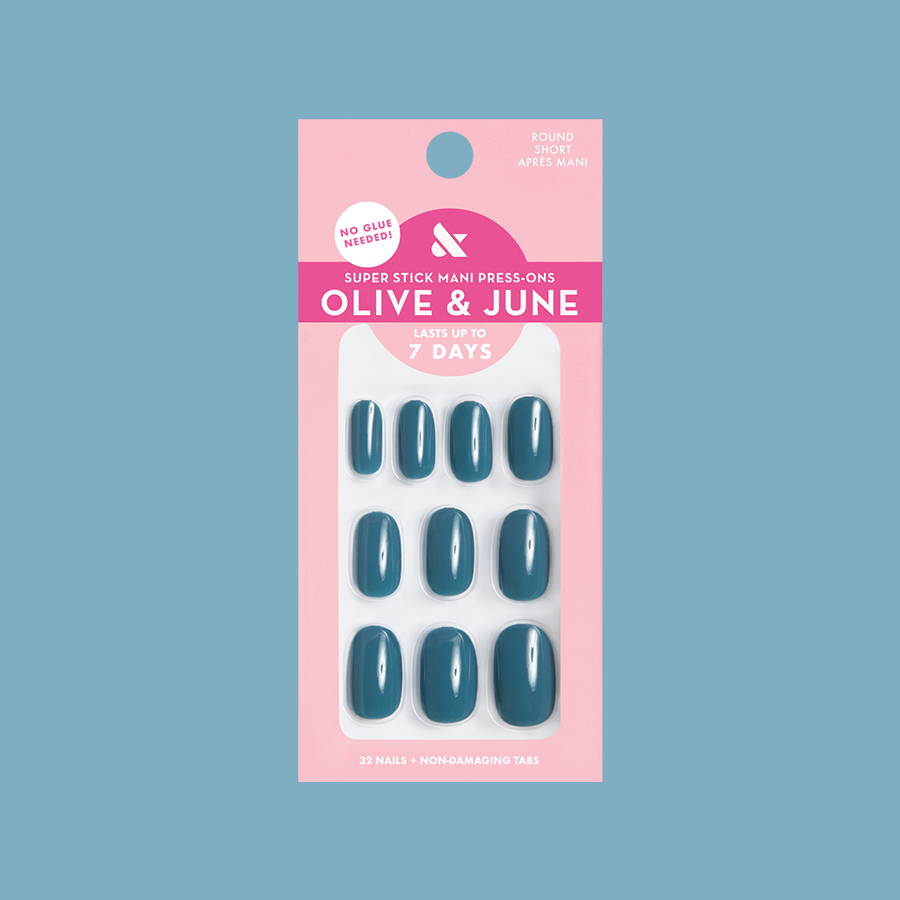 Aprés Mani - Tab Press-On | Short | Round in deep teal green for a quick, long-lasting mani by Olive and June