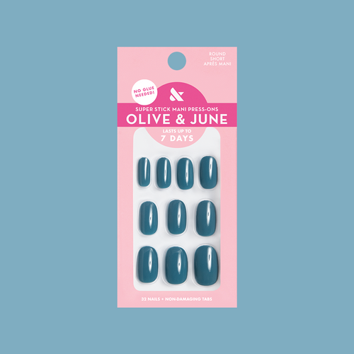 Aprés Mani - Tab Press-On | Short | Round in deep teal green for a quick, long-lasting mani by Olive and June