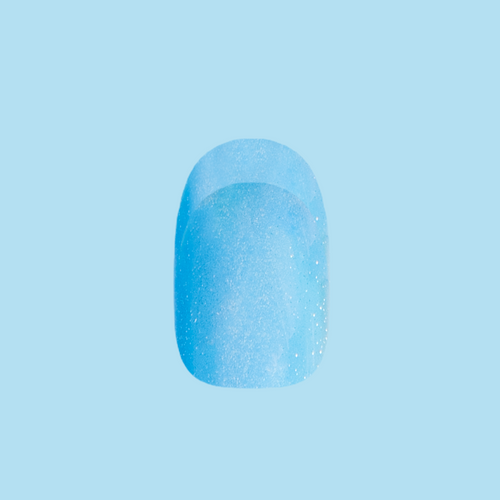 Axolotl Velvet Illusion French - Press-On | Short | Round showing shimmering blue velvet false nail with subtle French tip design