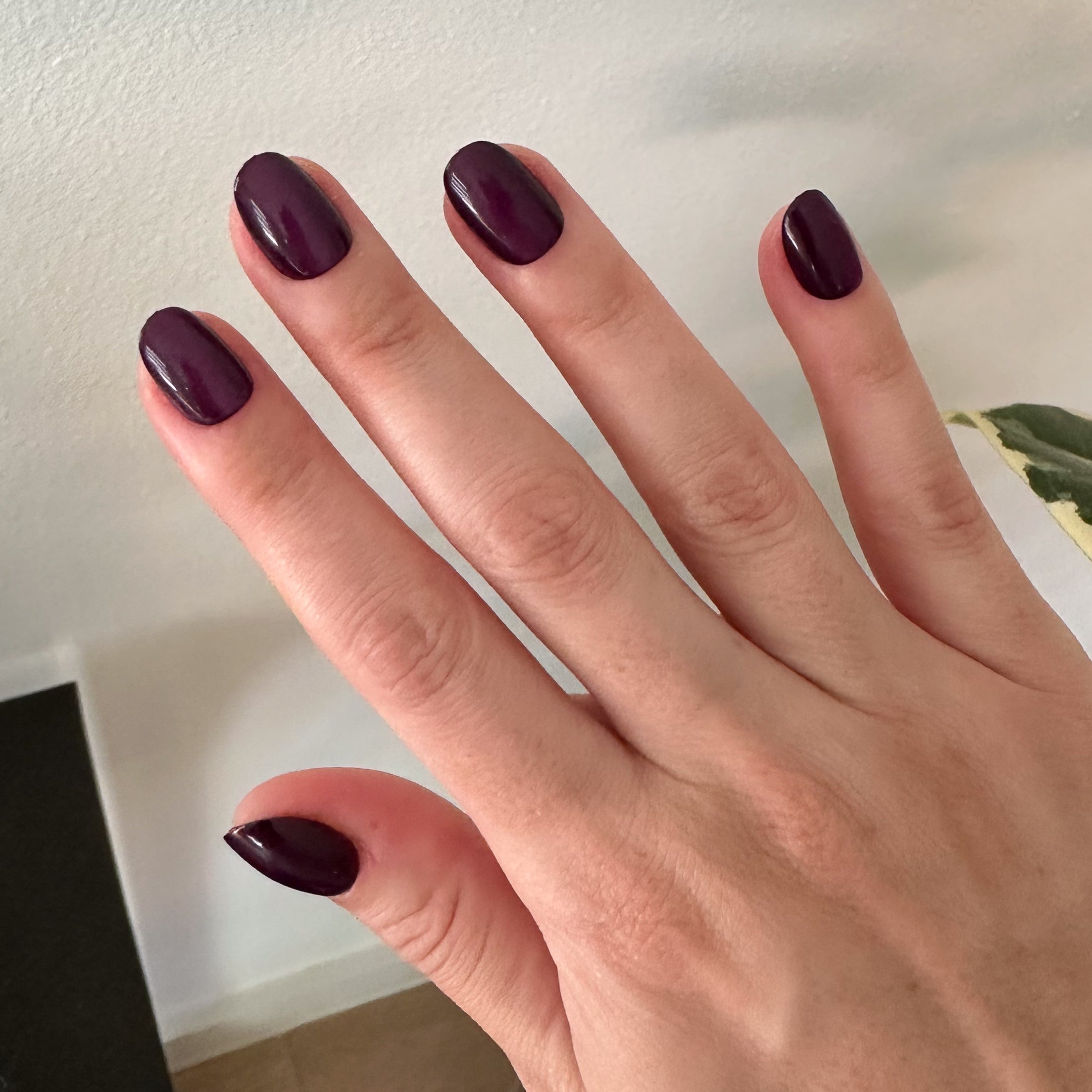 Velvet Plaza - Press-On | Extra Short | Round deep mulberry chrome velvet finish press-on nails on natural hand