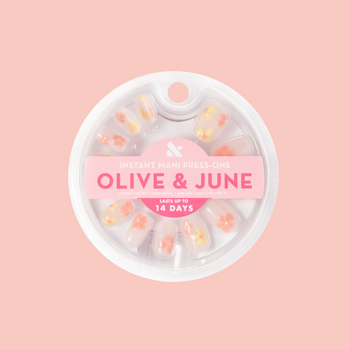 Blooming Floral - Press-On | Short | Squoval sheer neutral nails with delicate blooming floral designs for quick at-home mani