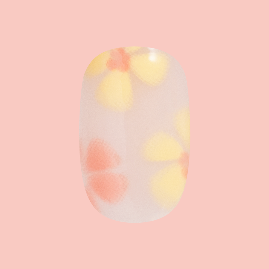 Blooming Floral - Press-On | Short | Squoval sheer neutral nail with delicate yellow and peach floral design for easy at-home mani