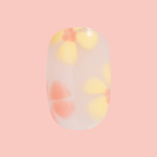 Blooming Floral - Press-On | Short | Squoval sheer neutral nail with delicate yellow and peach floral design for easy at-home mani