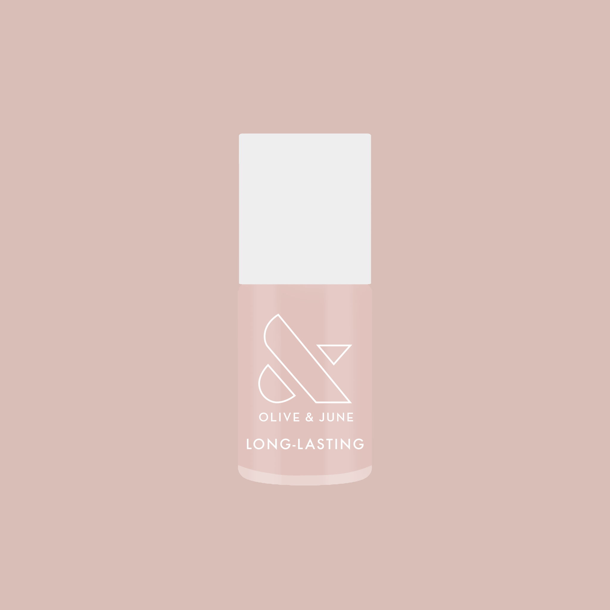 Bottle of Dream Job long-lasting nail polish in a soft milky sheer pink shade on a matching background