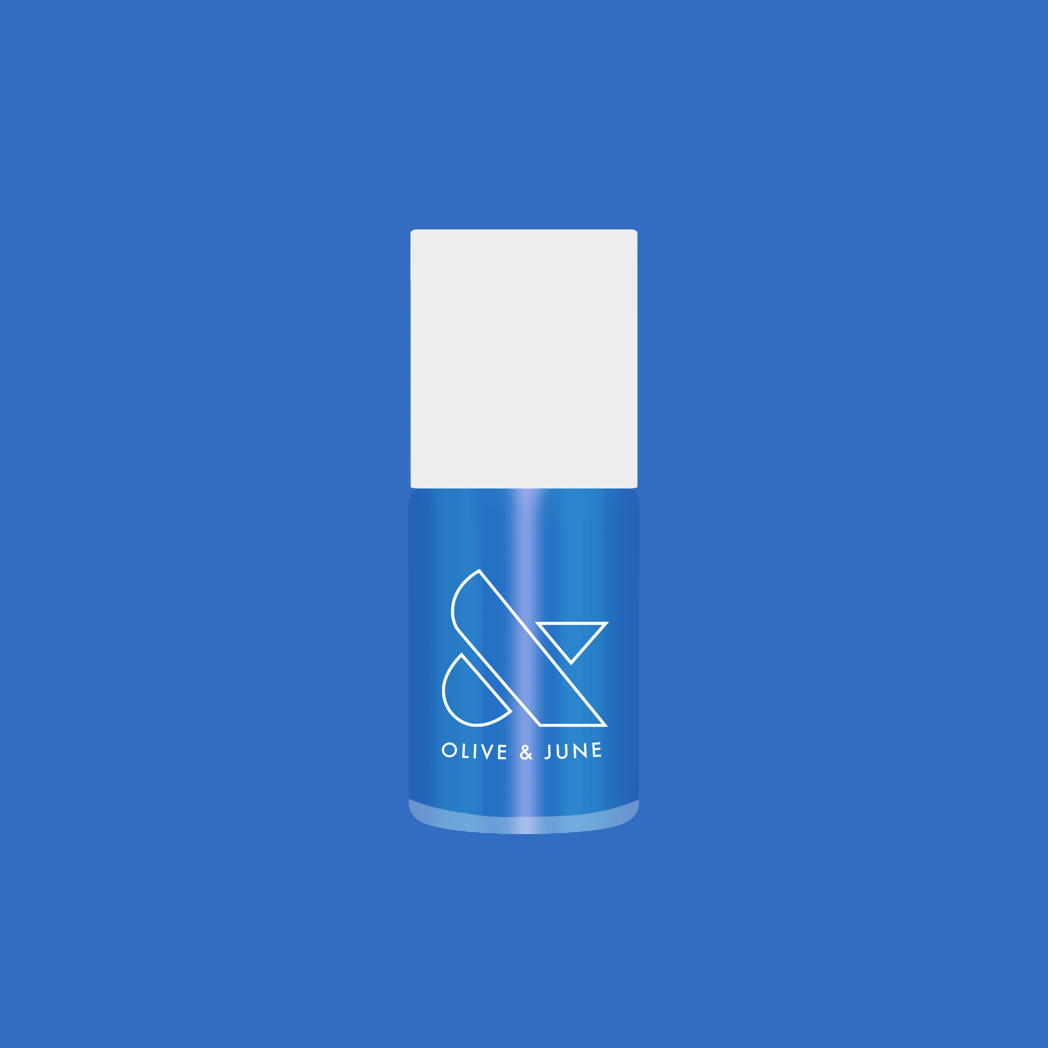 Blue nail polish bottle with white cap and Olive & June logo for Friend or Anemone? quick dry manicure option