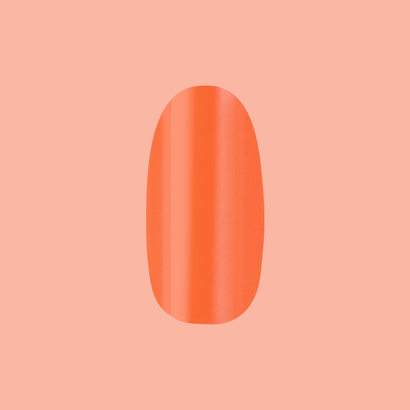 Bounce Back Chrome - Press-On | Medium | Oval bright tangerine orange oval false nail with shiny chrome finish on peach background