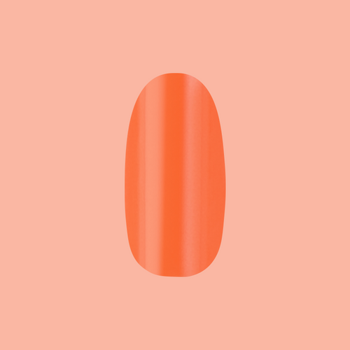 Bounce Back Chrome - Press-On | Medium | Oval bright tangerine orange oval false nail with shiny chrome finish on peach background
