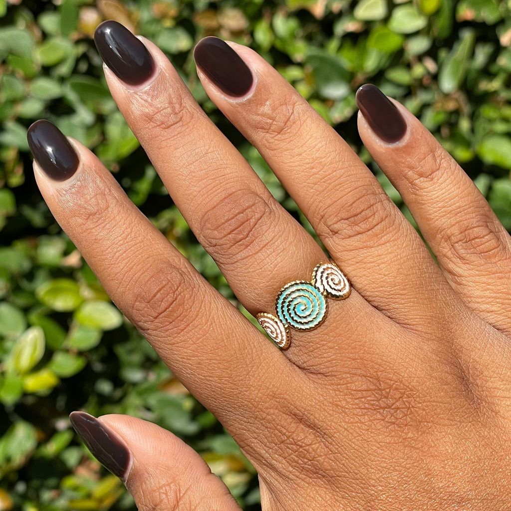 CN - Gel polish on medium-length nails showing a deep silky sable brown manicure by Olive and June