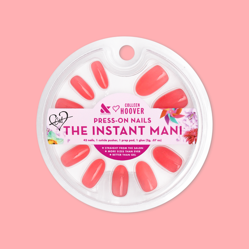 Coral Jelly - Press-On | Medium | Oval showing medium oval coral jelly finish press-on nails in clear round packaging