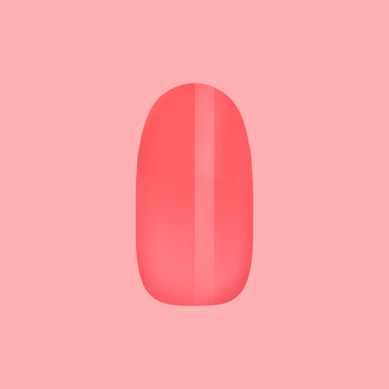 Coral Jelly - Press-On | Medium | Oval showing a medium oval semi-sheer coral jelly finish press-on nail on pink background