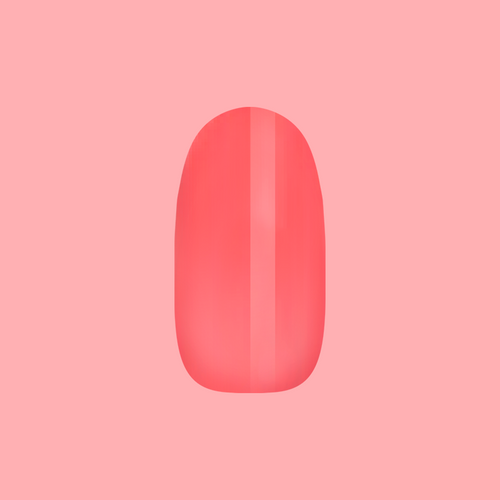 Coral Jelly - Press-On | Medium | Oval showing a medium oval semi-sheer coral jelly finish press-on nail on pink background