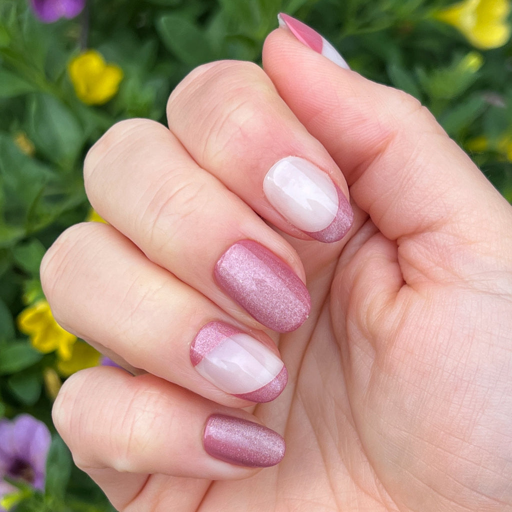 Velvet Swirls Fig Ranch - Press-On | Short | Round with mauve velvet shimmer solids and soft french tips for easy at home mani
