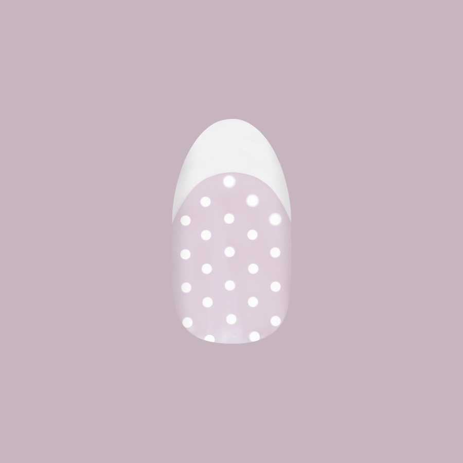 Polka Dot Tights - Press-On | Medium | Oval press-on nail with chrome french tip and small white polka dot pattern manicure