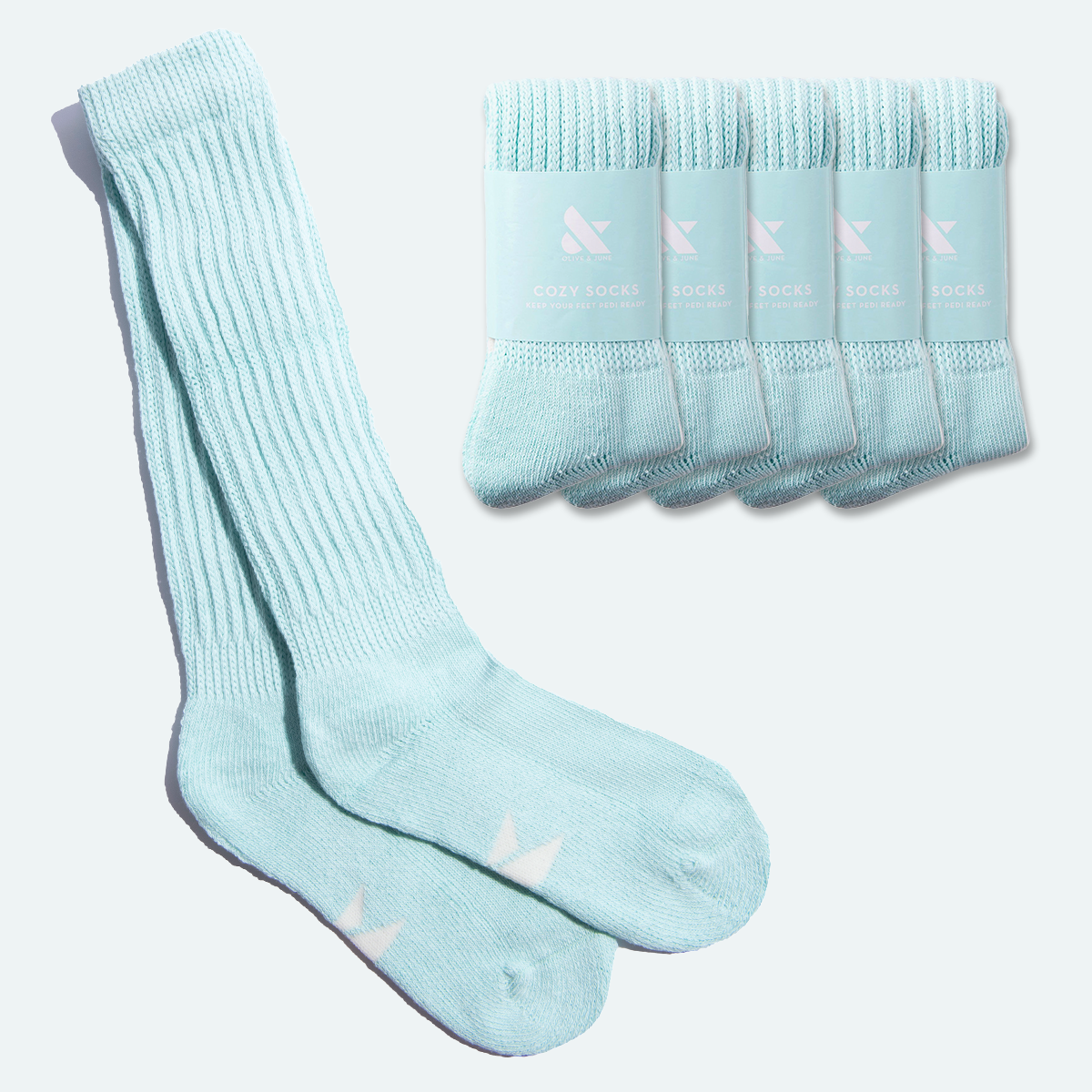Family Sock Set (5 pairs of socks) in soft light blue with ribbed texture for cozy everyday wear and comfort.