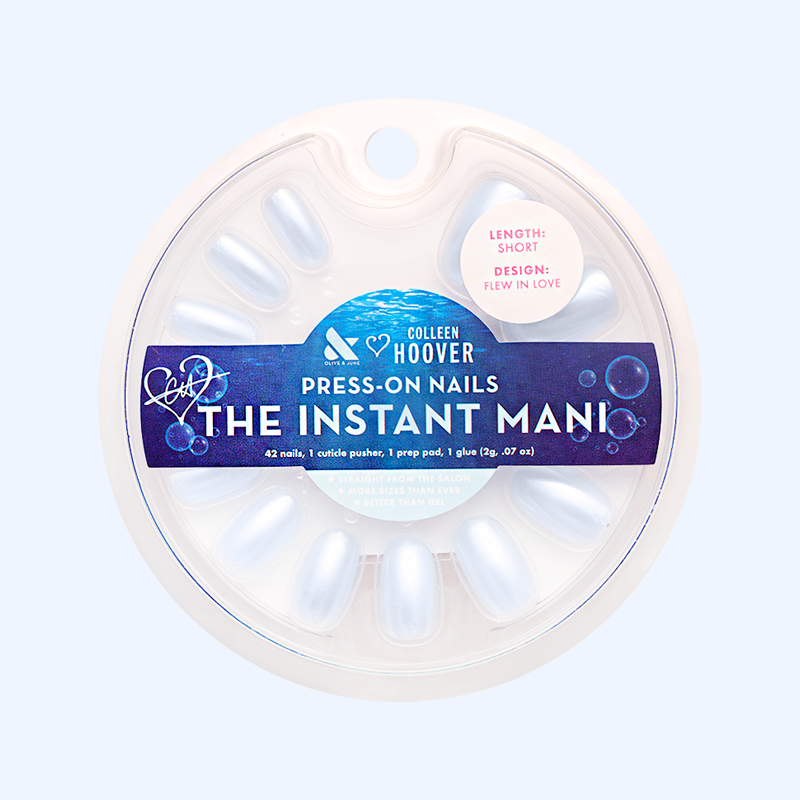 Flew In Love - Press-On | Short | Round showing pale blue chrome short round false nails in round package