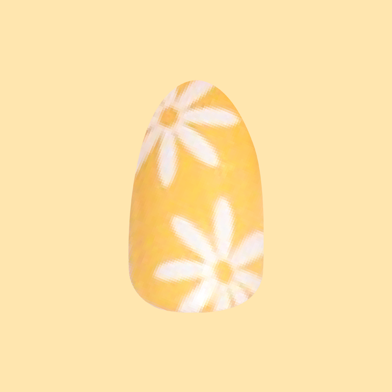 Floral Fun - Press-On | Medium | Almond showing medium almond false nail with marigold and white daisy floral design