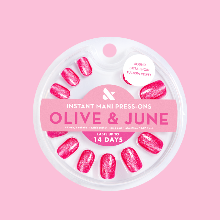 Fuscia Velvet - Press-On | Extra Short | Round bright pink velvet effect false nails for easy at-home manicure