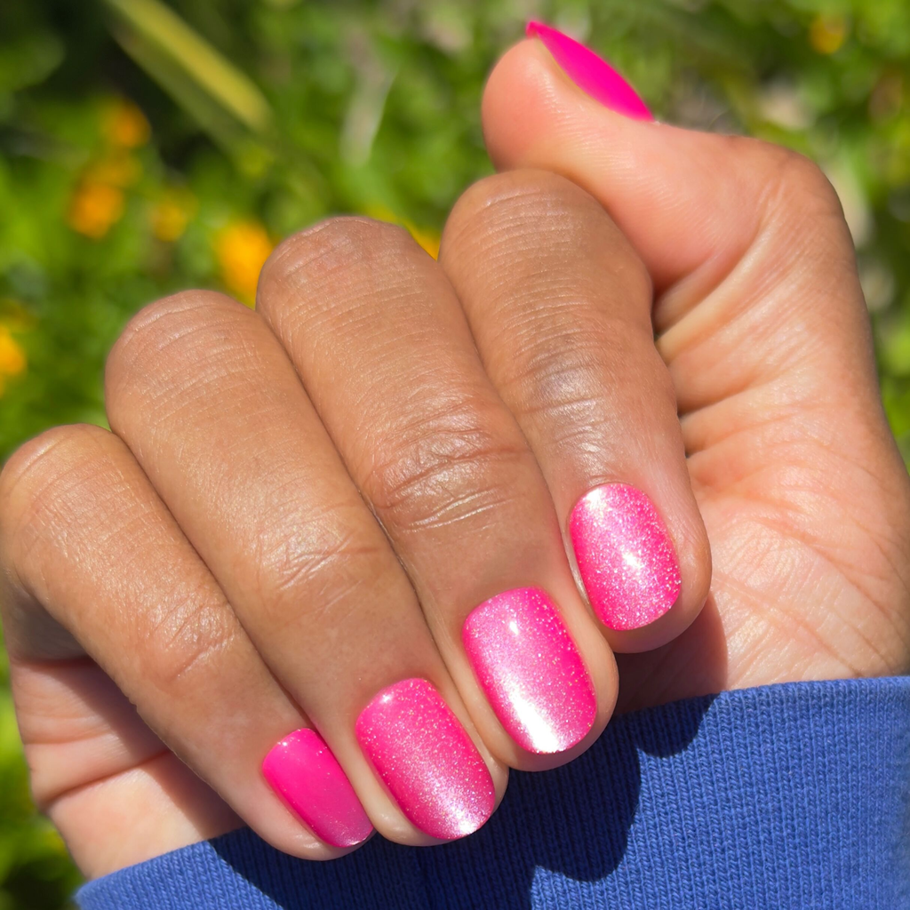 Fuscia Velvet - Press-On | Extra Short | Round bright pink velvet finish false nails for quick at-home manicure