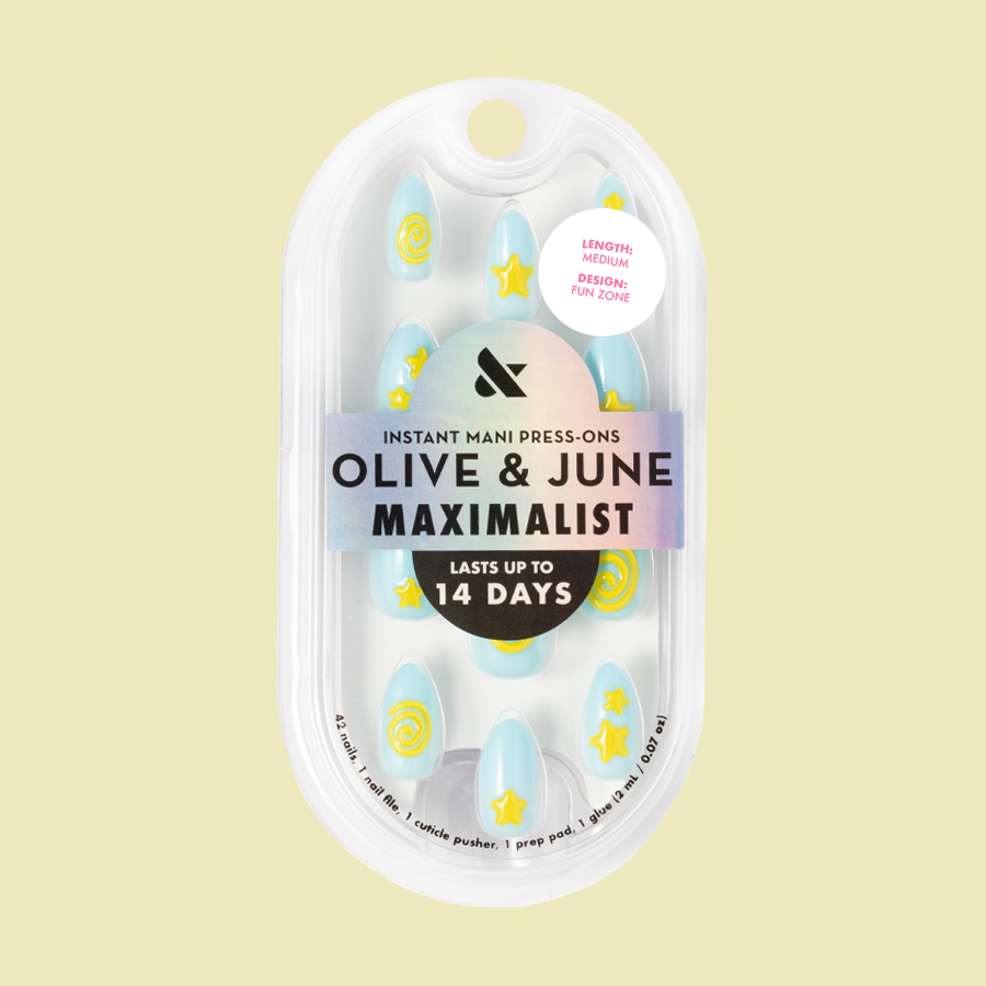 Fun Zone - Press-On | Medium | Almond with playful blue and slime lime green design for an easy at-home mani