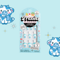 Fuzzy Winter Cow French - Pressies | Extra Short Short | Round showing blue nails with cute fuzzy winter cow designs in packaging