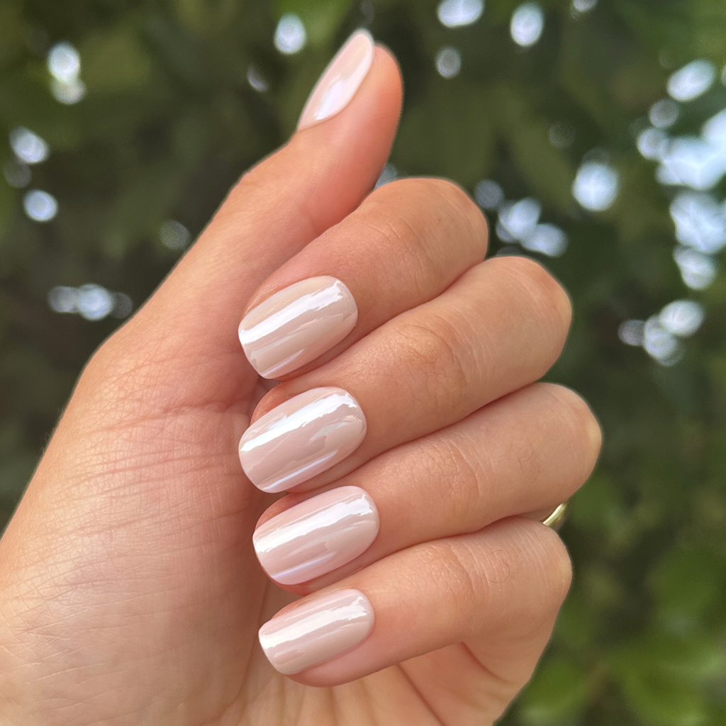 GH Glass - Press-On | Short | Squoval nails in pastel baby pink with glossy finish for easy at-home manicure