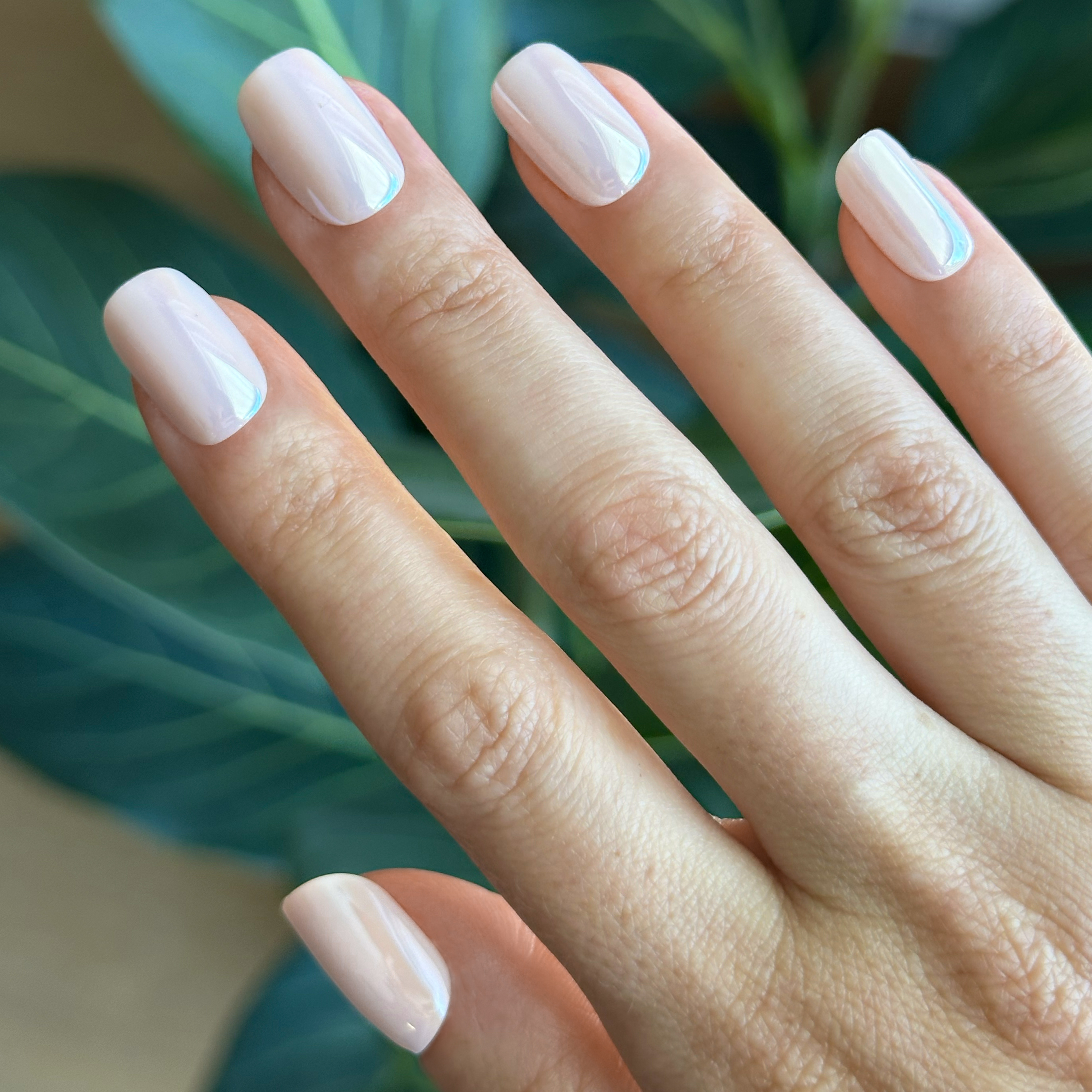 GH Glass - Press-On | Short | Squoval in pastel baby pink with shimmering chrome finish for easy at-home mani