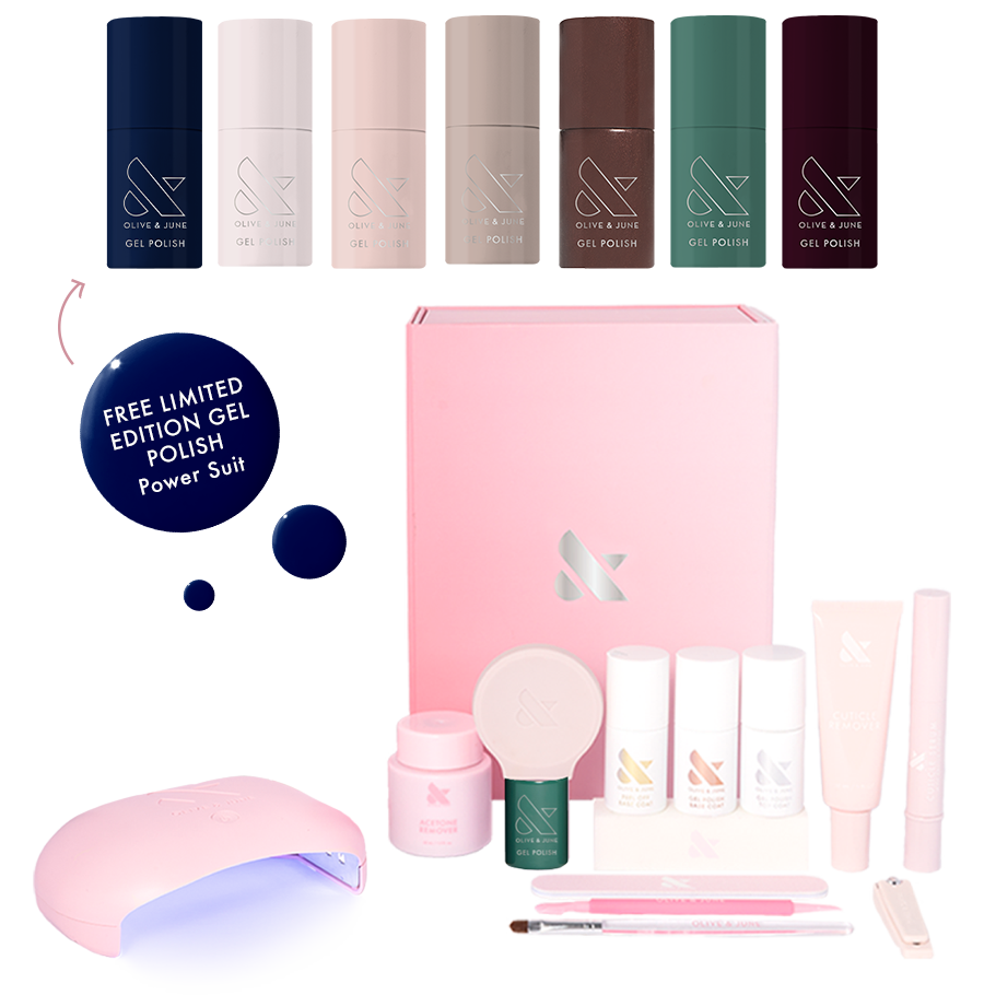 Fall Gel System featuring six rich gel polish shades and essential tools for long-lasting at-home gel manicures