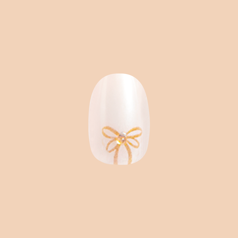 Gold Bow with Gems - Press-On | Short | Round