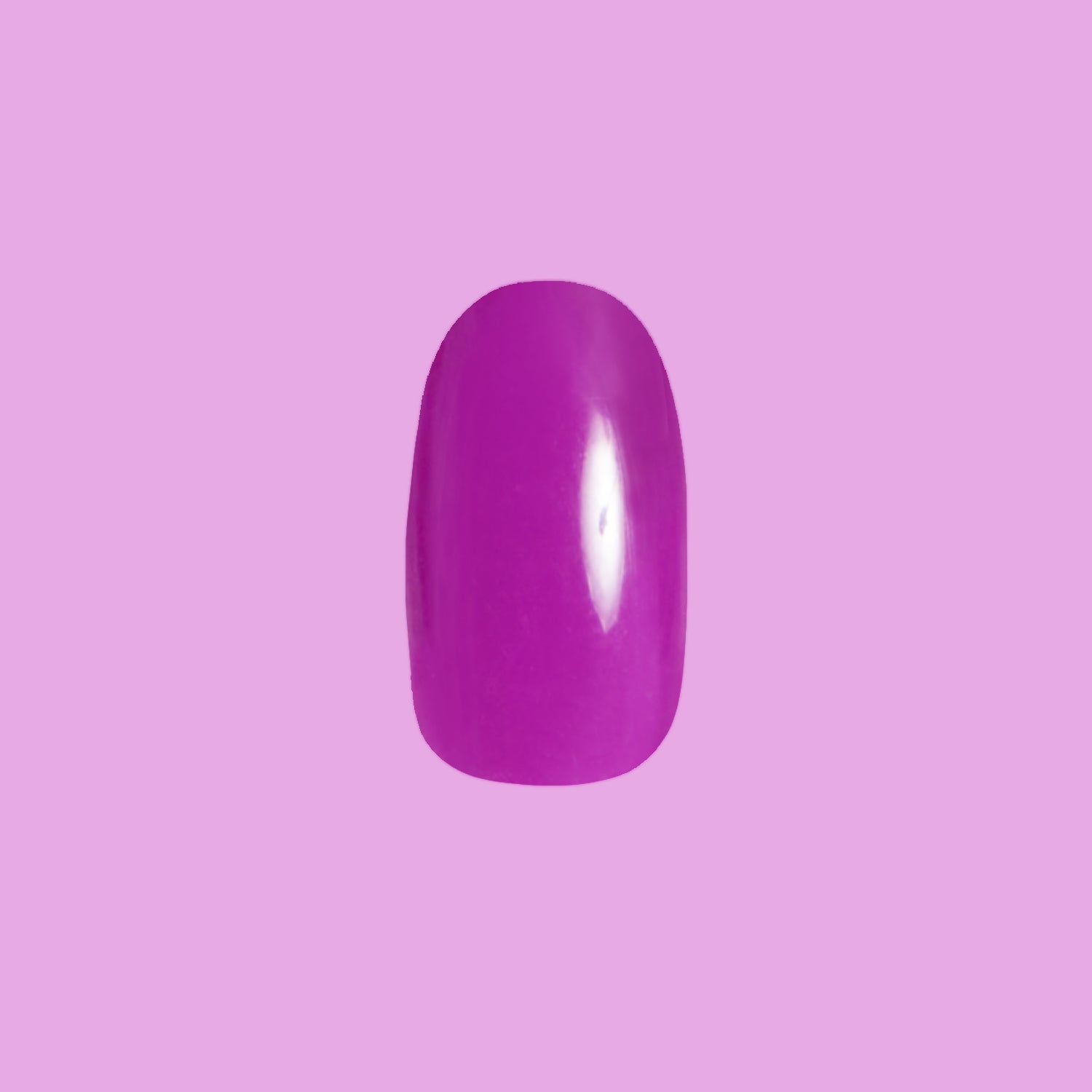 Grape Soda | Round | Short vibrant purple short round press-on nail with a glossy nearly neon finish on pastel background