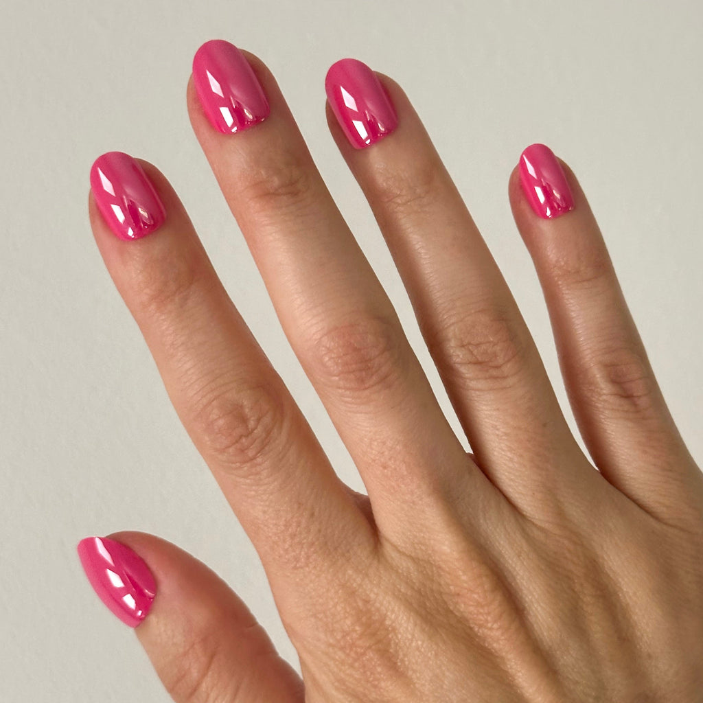 Hot Pink Chrome - Press On | Extra Short | Round