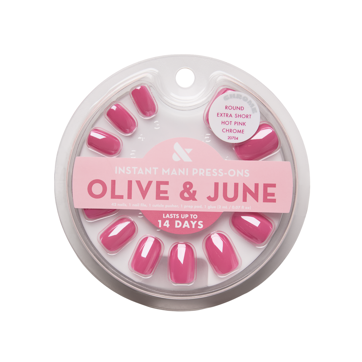 Hot Pink Chrome - Press On | Extra Short | Round