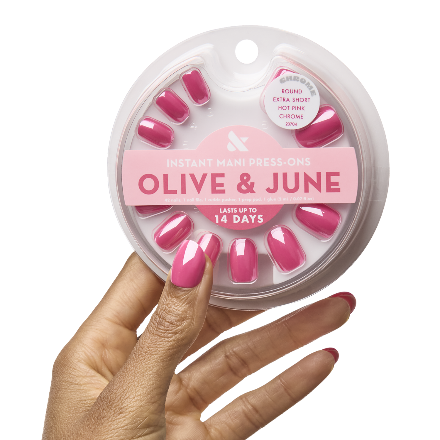 Hot Pink Chrome - Press On | Extra Short | Round