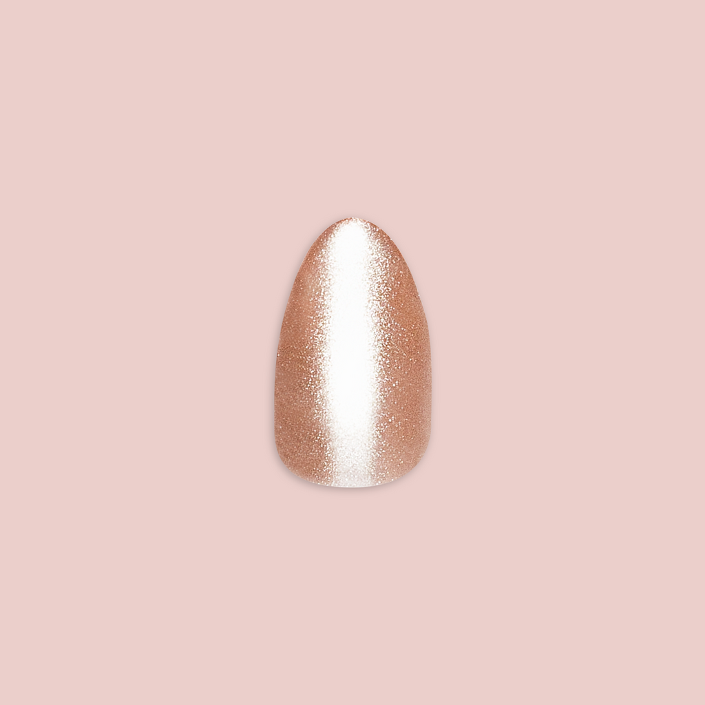 Velvet KAG - Press-On | Medium | Almond neutral peach velvet cateye finish single false nail display