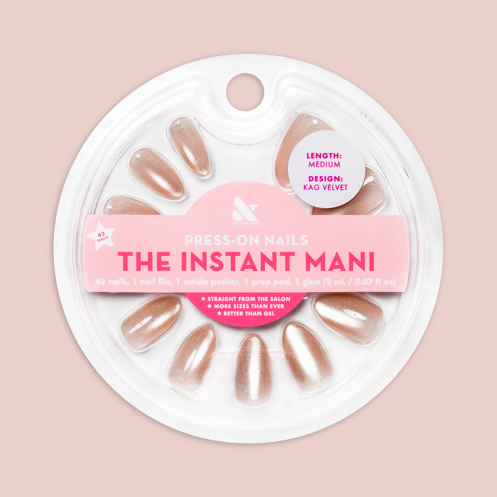Velvet KAG - Press-On | Medium | Almond neutral peach velvet cateye finish press-on nails kit with 42 pieces