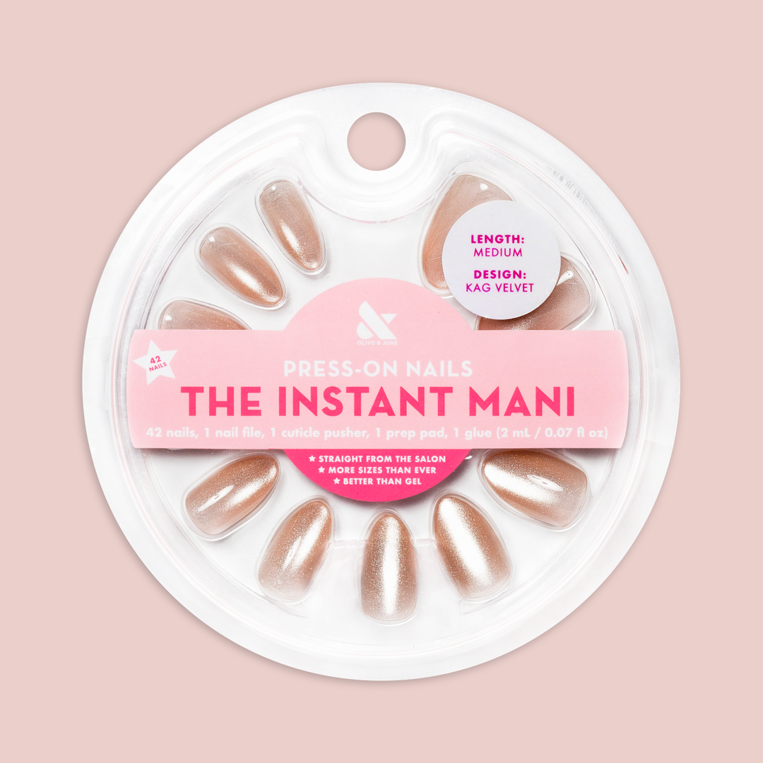 Velvet KAG - Press-On | Medium | Almond neutral peach velvet cateye finish press-on nails kit with 42 pieces