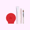Mini Mani Essentials Set featuring hand serum, cuticle balm, brush, and red mani stabilizer for precise at-home manicure care