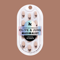 Little Gem Bows - Press On | Medium | Almond creamy beige nails with black bow accents for an easy at-home manicure by Olive and June