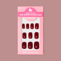 Mulberry | Extra Short | Squoval - Tab Press-On nails in deep plummy maroon shade with glossy finish in pink packaging