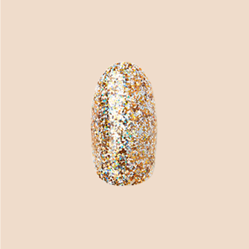 OBVI - Press-On | Medium | Oval single medium oval false nail in sparkling gold glitter for festive mani
