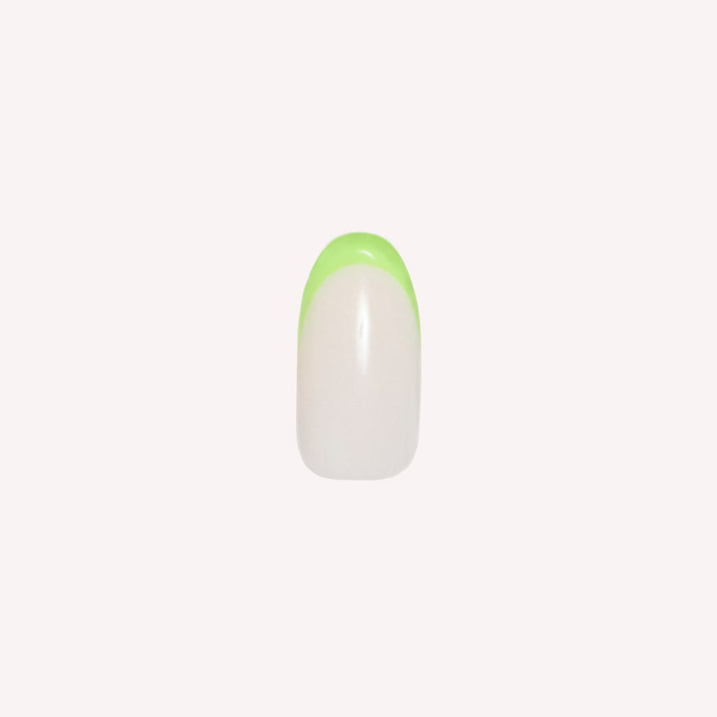 Neon Lime French | Oval | Medium press-on nail with a neutral base and bright neon lime tip for an easy at-home manicure