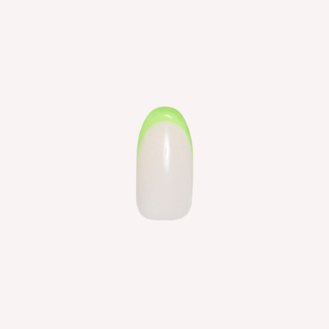 Neon Lime French | Oval | Medium press-on nail with a neutral base and bright neon lime tip for an easy at-home manicure