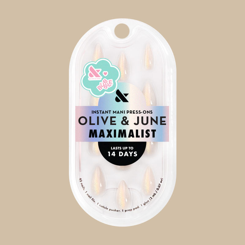 Neutral Iridescent Velvet - Press-On | Medium | Stiletto false nails in clear packaging with velvet shimmer finish