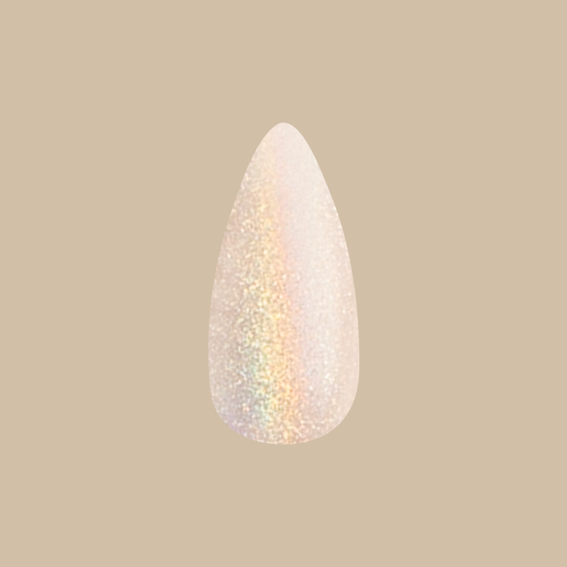 Neutral Iridescent Velvet - Press-On | Medium | Stiletto single false nail with shimmery velvet finish on beige background