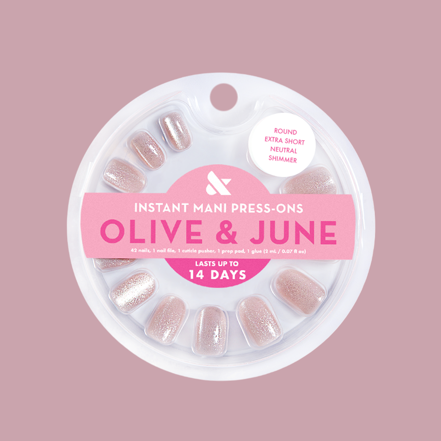 Neutral Shimmer - Press-On | Extra Short | Round false nails with subtle shimmer for easy at-home manicure
