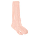 Pair of Peach Cozy Socks with ribbed knit texture laid flat on white background for pedicure moisture lock-in