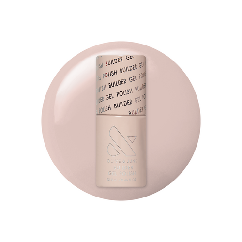 Cashmere Kiss - Builder Gel bottle on a sheer greige gel polish swatch for smooth, sophisticated manicure looks