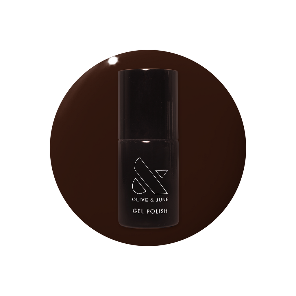 CN - Gel polish bottle shown in a rich sable brown shade for a long-lasting mani by Olive and June