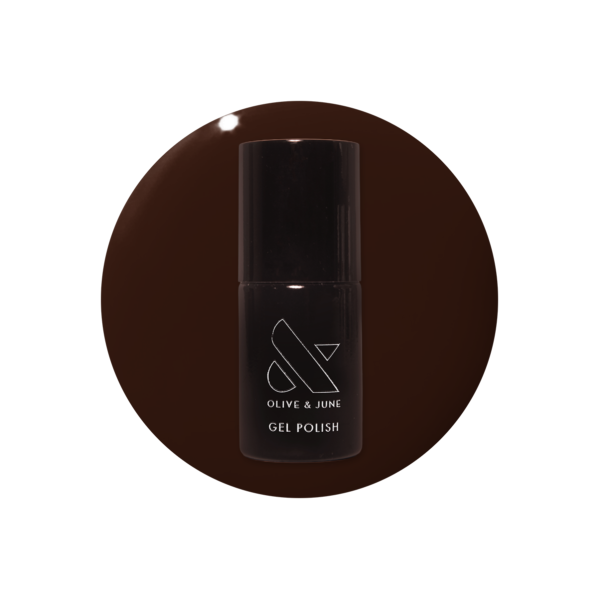 CN - Gel polish bottle shown in a rich sable brown shade for a long-lasting mani by Olive and June